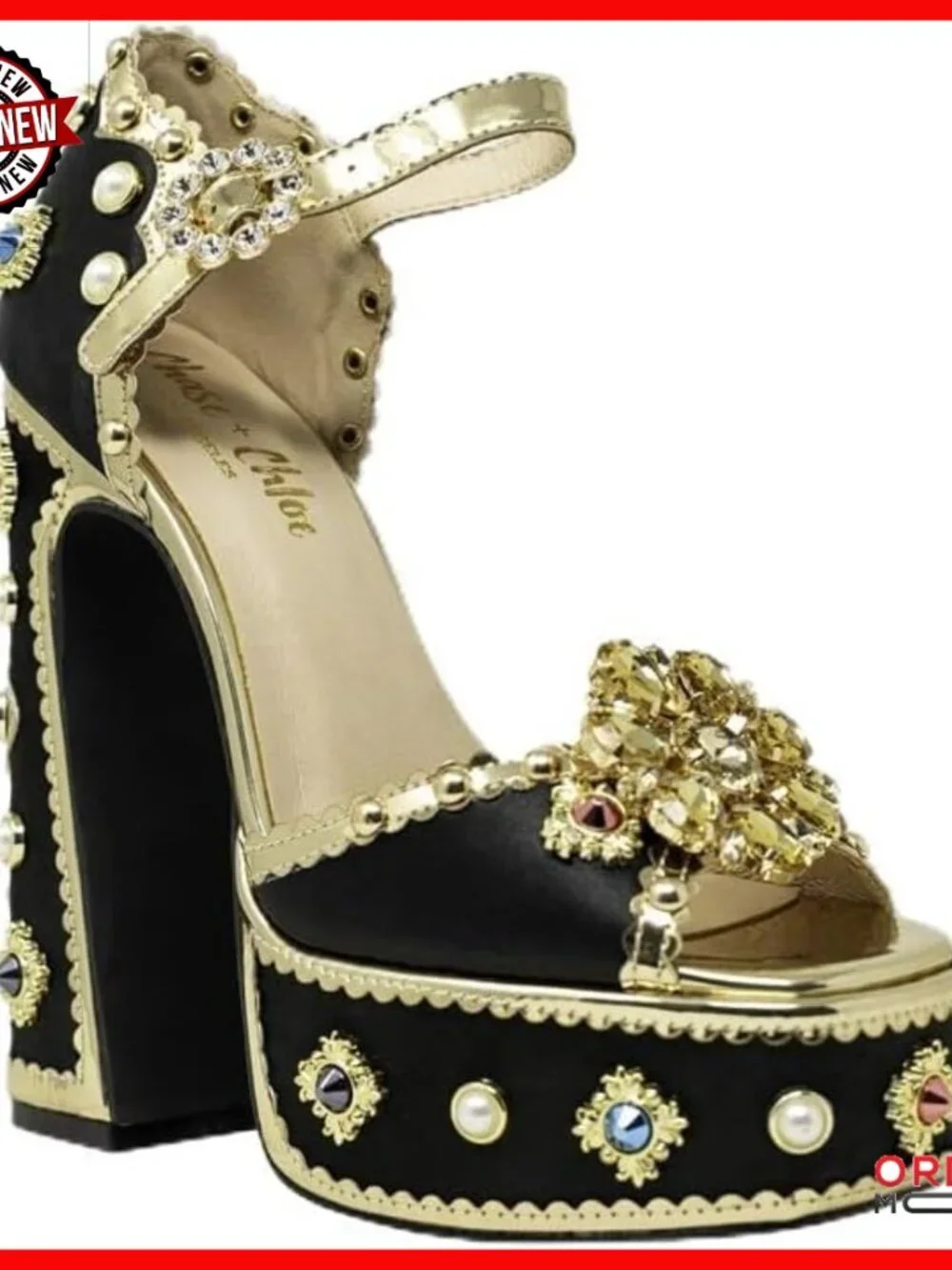 Women's Platform Sandals with Jeweled Strap Chunky Heel Adjustable Buckle